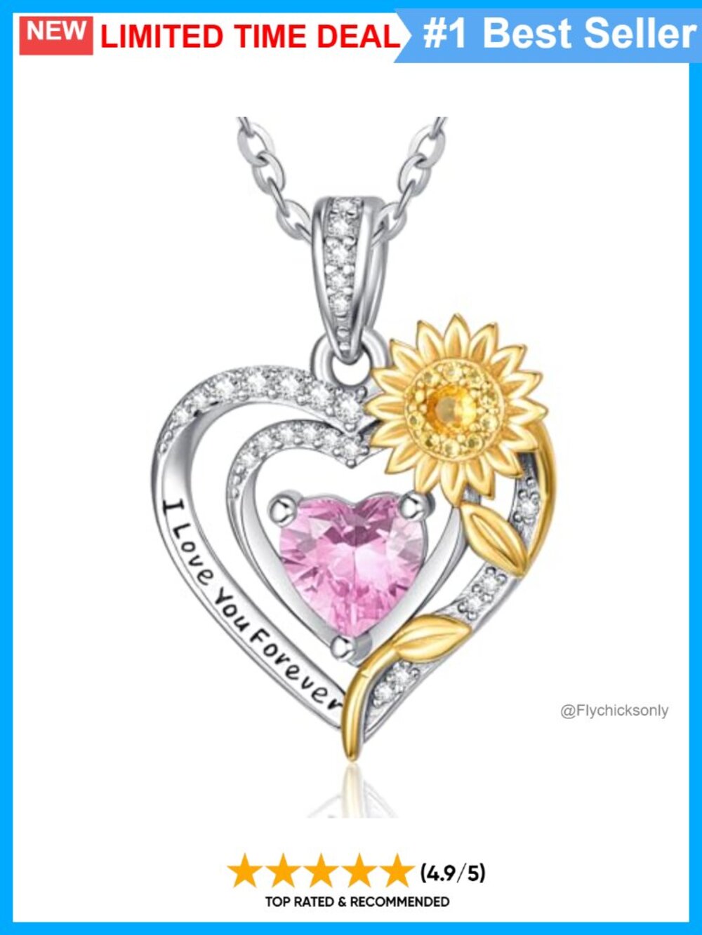 14K White Gold Heart Sunflower Birthstone Pendant Necklace for Women
